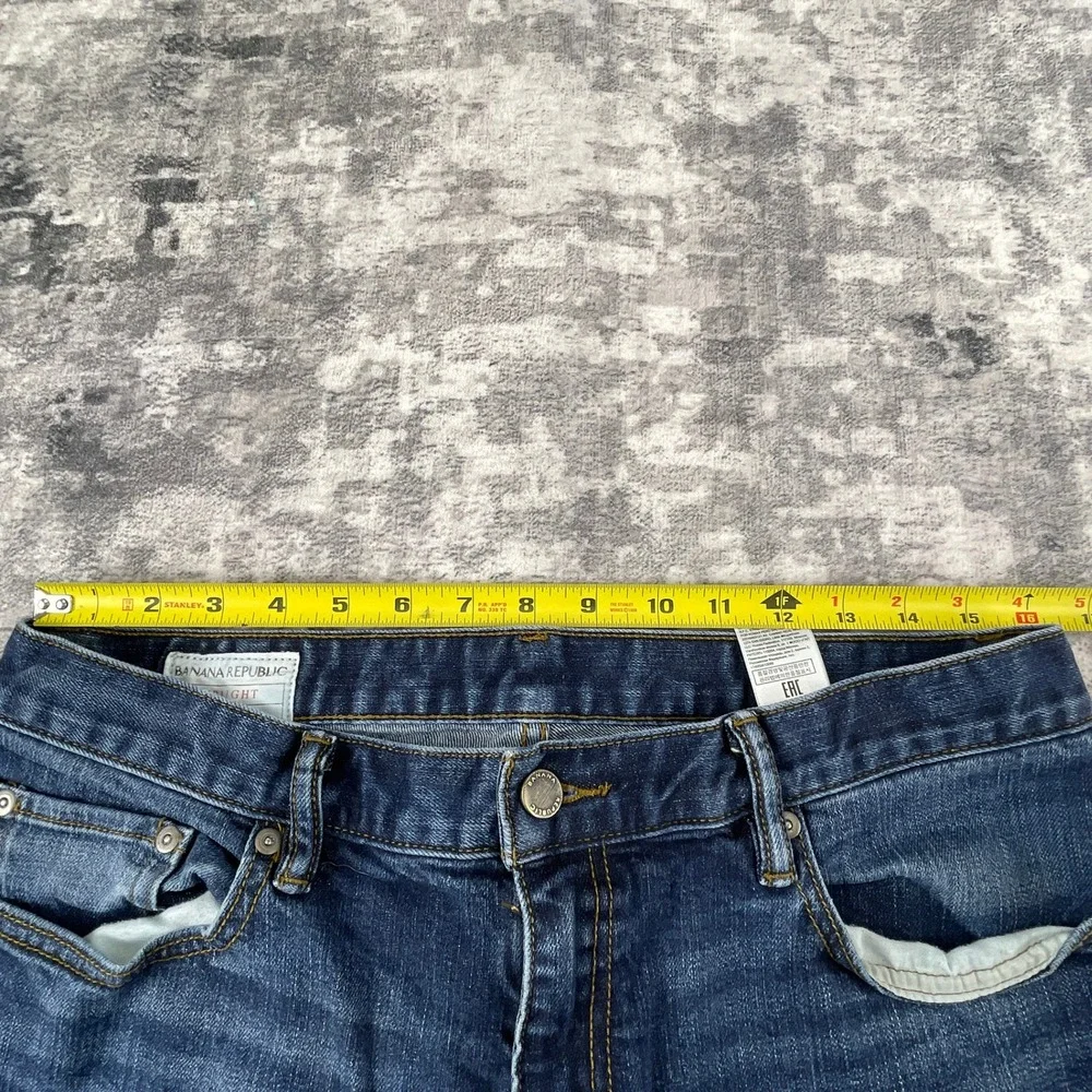 Banana Republic Mens 34x30 Straight‎ Jeans Blue Medium Wash Whiskered Denim
